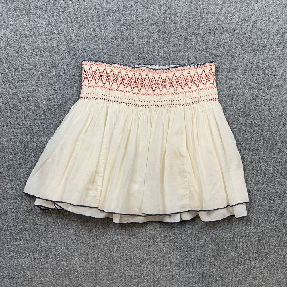 Free People Skirt Womens S Small Ivory Lip Smocking Good Layered Beaded Mini - Picture 8 of 10